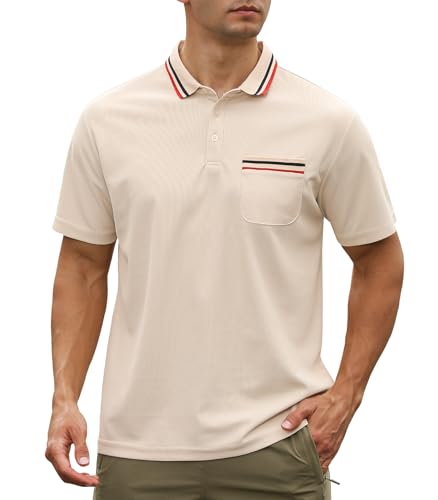 Genfien Herren Poloshirt Kurzarm Golf Poloshirts mit Tasche Kontrastfarbe Ausschnitt Baumwolle Basic T-Shirt Polohemd Sommer von Genfien