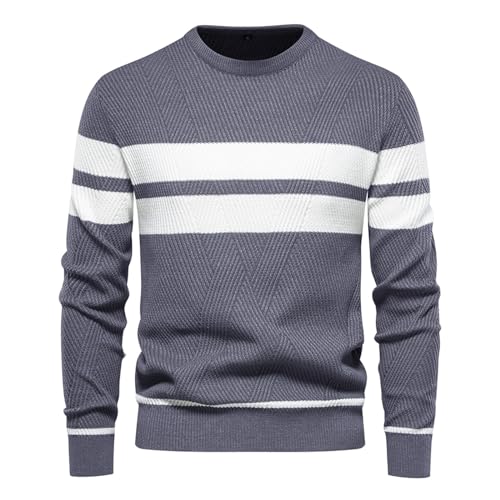 Genfien Herren Pullover mit Rundhalsausschnitt, Strickpullover, Warm, Feinstrick, Grau, Langarm, Locker, Herbst, Winter, Casual, Männer, Outdoor-Enthusiasten, Alltagsnutzer von Genfien