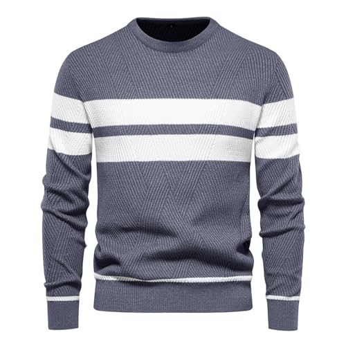 Genfien Herren Pullover Rundhalsausschnitt Strickpullover Warm Feinstrick Pullover Sweater für Männer Herren Pullover Casual Top von Genfien