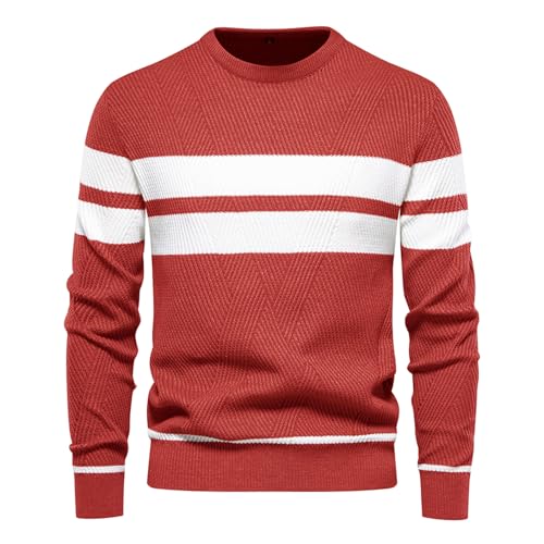 Genfien Herren Pullover Rundhalsausschnitt Strickpullover Warm Feinstrick Pullover Sweater für Männer Herren Pullover Casual Top von Genfien