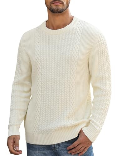 Genfien Herren Pullover mit Rundhalsausschnitt Strickpullover Feinstrick Winterpullover Sweater Männer Ribbed Pullover Slim fit Casual von Genfien