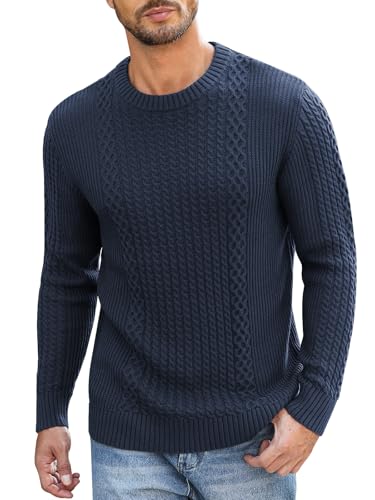 Genfien Herren Pullover mit Rundhalsausschnitt Strickpullover Feinstrick Winterpullover Sweater Männer Ribbed Pullover Slim fit Casual von Genfien