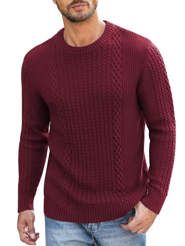 Genfien Herren Pullover mit Rundhalsausschnitt Strickpullover Feinstrick Winterpullover Sweater Männer Ribbed Pullover Slim fit Casual von Genfien