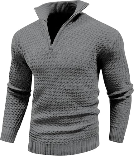 Genfien Herren Rollkragenpullover Zip Pullover 1/4 Reißverschluss Pullover Strickpullover Winterpullover Turtleneck Sweater Pulli Pullover Warm Langarmshirt Männer Business Pullover Basic Knitted von Genfien