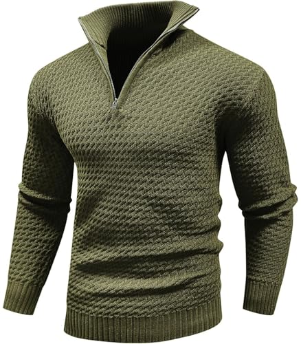 Genfien Herren Rollkragenpullover Zip Pullover 1/4 Reißverschluss Pullover Strickpullover Winterpullover Turtleneck Sweater Pulli Pullover Warm Langarmshirt Männer Business Pullover Basic Knitted von Genfien