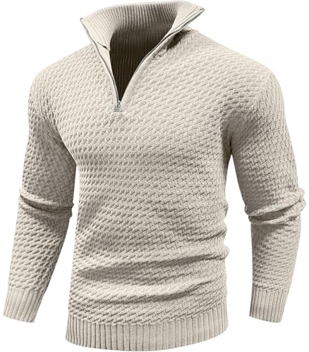 Genfien Herren Rollkragenpullover Zip Pullover 1/4 Reißverschluss Pullover Strickpullover Winterpullover Turtleneck Sweater Pulli Pullover Warm Langarmshirt Männer Business Pullover Basic Knitted von Genfien