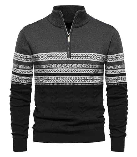 Genfien Pullover Herren Strickpullover 1/4 Zip Herren Rollkragenpullover Zip Pullover Strickpullover Turtleneck Sweater Pulli Weihnachtspullover für Männer Winter Thermo Pulli Langarm von Genfien