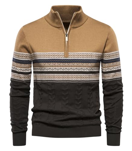 Genfien Pullover Herren Strickpullover 1/4 Zip Herren Rollkragenpullover Zip Pullover Strickpullover Turtleneck Sweater Pulli Weihnachtspullover für Männer Winter Thermo Pulli Langarm von Genfien