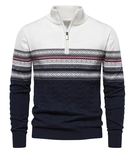 Genfien Pullover Herren Strickpullover 1/4 Zip Herren Rollkragenpullover Zip Pullover Strickpullover Turtleneck Sweater Pulli Weihnachtspullover für Männer Winter Thermo Pulli Langarm von Genfien