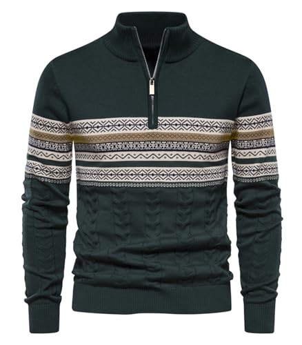 Genfien Pullover Herren Strickpullover 1/4 Zip Herren Rollkragenpullover Zip Pullover Strickpullover Turtleneck Sweater Pulli Weihnachtspullover für Männer Winter Thermo Pulli Langarm von Genfien