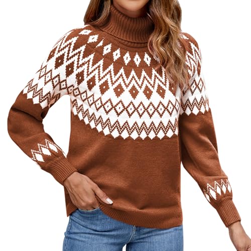 Genfien Pullover für Damen Pullover Damen Rollkragenshirt Cable Knit Elegant Langarm Tops Lose Grobstrick Damen Weihnachtspulli Casual Weich von Genfien