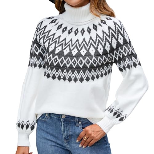 Genfien Pullover für Damen Pullover Damen Rollkragenshirt Cable Knit Elegant Langarm Tops Lose Grobstrick Damen Weihnachtspulli Casual Weich von Genfien