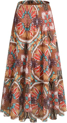 Genfien Rock Damen Lang Elegant Chiffon Röcke mit Futter Elastische Taille Taille Maxirock Casual Freizeitrock Hochzeit Cocktail Skirt von Genfien