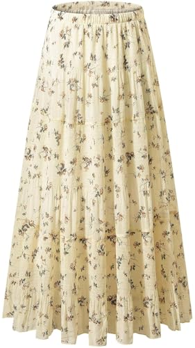 Genfien Rock Damen Lang Elegant Chiffon Röcke mit Futter Elastische Taille Taille Maxirock Casual Freizeitrock Hochzeit Cocktail Skirt von Genfien