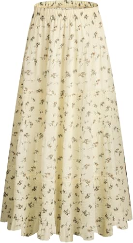 Genfien Rock Damen Lang Elegant Chiffon Röcke mit Futter Elastische Taille Taille Maxirock Casual Freizeitrock Hochzeit Cocktail Skirt von Genfien