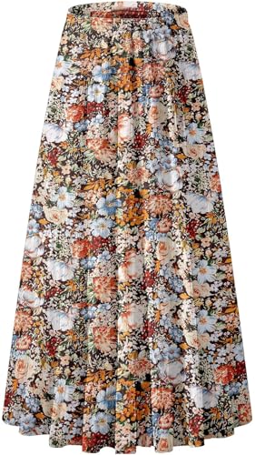 Genfien Rock Damen Lang Elegant Chiffon Röcke mit Futter Elastische Taille Taille Maxirock Casual Freizeitrock Hochzeit Cocktail Skirt von Genfien