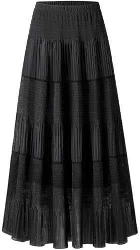 Genfien Rock Damen Lang Elegant Chiffon Röcke mit Futter Elastische Taille Taille Maxirock Casual Freizeitrock Hochzeit Cocktail Skirt von Genfien