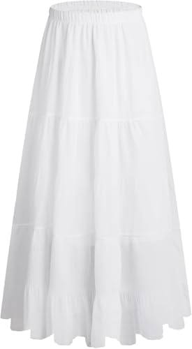 Genfien Rock Damen Lang Elegant Chiffon Röcke mit Futter Elastische Taille Taille Maxirock Casual Freizeitrock Hochzeit Cocktail Skirt von Genfien