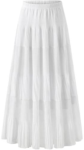 Genfien Rock Damen Lang Elegant Chiffon Röcke mit Futter Elastische Taille Taille Maxirock Casual Freizeitrock Hochzeit Cocktail Skirt von Genfien