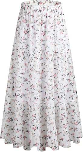 Genfien Rock Damen Lang Elegant Chiffon Röcke mit Futter Elastische Taille Taille Maxirock Casual Freizeitrock Hochzeit Cocktail Skirt von Genfien