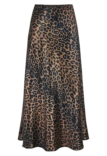 Genfien Röcke Damen Midi-Länge Elegant Röck Hohe Taille Damen Satin Röcke Mit Reißverschluss Midirock Versteckter Gummizug in der Taille Einfarbig von Genfien