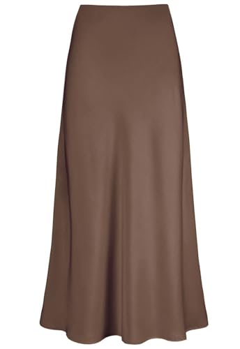 Genfien Röcke Damen Midi-Länge Elegant Röck Hohe Taille Damen Satin Röcke Mit Reißverschluss Midirock Versteckter Gummizug in der Taille Einfarbig von Genfien