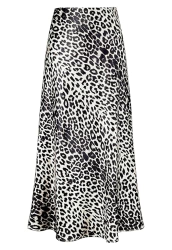 Genfien Röcke Damen Midi-Länge Elegant Röck Hohe Taille Damen Satin Röcke Mit Reißverschluss Midirock Versteckter Gummizug in der Taille Einfarbig von Genfien