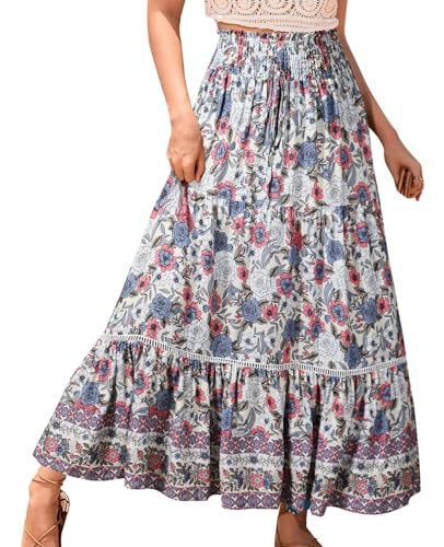 Genfien Röcke Damen Röcke Damen Maxi Skirt Faltenrock Strandrock Freizeitrock 2 in 1 Elegant A-Line Beach Skirt Elastic Waistband Einheitsgröße von Genfien