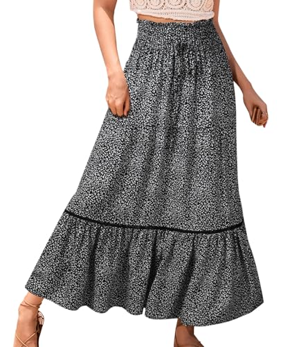 Genfien Röcke Damen Röcke Damen Maxi Skirt Faltenrock Strandrock Freizeitrock 2 in 1 Elegant A-Line Beach Skirt Elastic Waistband Einheitsgröße von Genfien
