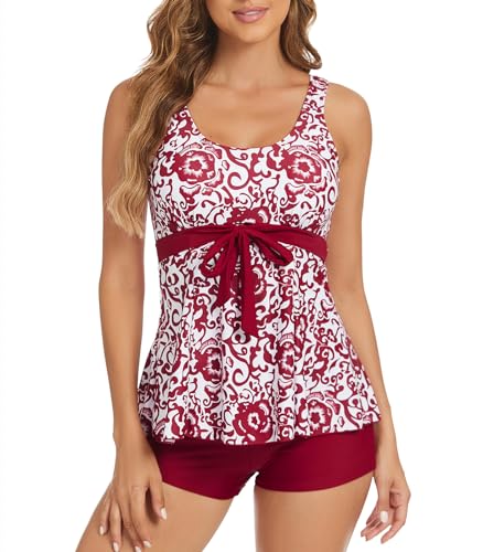 Genfien Tankini Damen Bauchweg Push Up Top High Waist Badeshorts Zweiteiler Bademode Tankini Damen Set Elegant Sommer Bedruckter Badeanzüge für Damen von Genfien