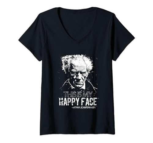Damen This Is My Happy Face Arthur Schopenhauer Philosophen Spruch T-Shirt mit V-Ausschnitt Damen This Is My Happy Face Arthur Schopenhauer Philosophen Spruch T-Shirt mit V-Ausschnitt von Geniale Philosophie Motive für Männer & Frauen
