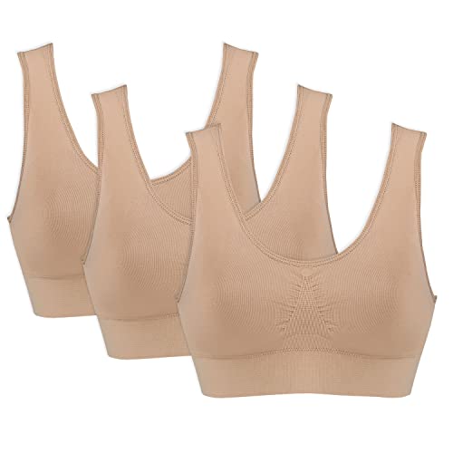 Genie Bra Damen 3er-Pack – Bügelloser BH für Damen, einfarbig, nahtloser BH, Alle nackt, Large von Genie Bra