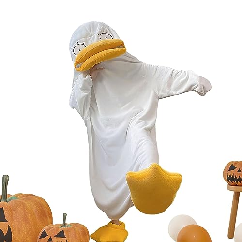 Genikeer Duck Flanell Einteiler Pyjama, Plüsch Flanell Cosplay Kostü Ente, Lustige Enten Decke Schlafsack, Tier Cosplay Homewear Strampler, Bademantel Decke Mit Schuhe Für Erwachsene von Genikeer