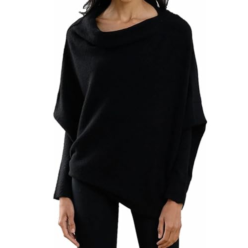 Genikeer Asymmetric Draped Jumper | Ultraweicher Strickpullover | Einfarbige Asymmetrische Drapierte Pullover Klassische | Oversized Cowl Neck Or Off The Shoulder Sweater Für Damen von Genikeer