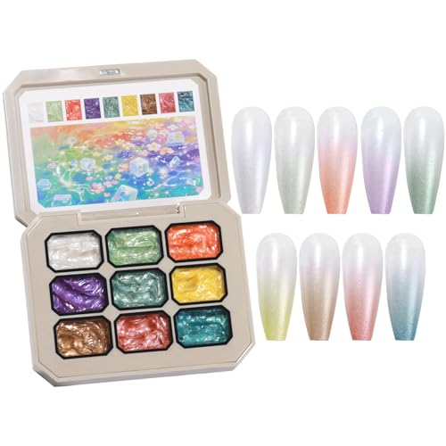 Klopfgel, Maniküre Farbverlauf Malgel, 9-Farben Nagellack-Palette Mit Zubehör Für Nagelmalerei Design Kunst Maniküre Zu Hause Für Frauen Und Mädchen von Genikeer