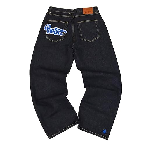 Y2k Hose Herren, Sporthose Herren Lang Minus-Two Baggy Jeans Jogginghose, Cargo Hosen Männer Hip Hop, Harajuku Denim Pants Herren Schwarze Outdoorhose Cargohose von Genikeer