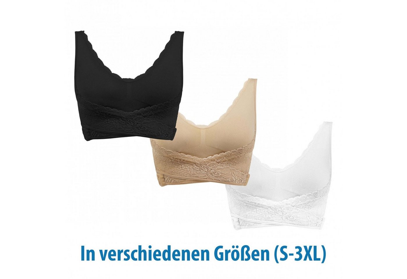 Genius Bügelloser BH Cara Mia Damen BH Dessous ohne Bügel, Doppelte Unterstützung (3er-Pack) BH-Set bügellos 3 tlg., Komfortgurte atmungsaktiv von Genius