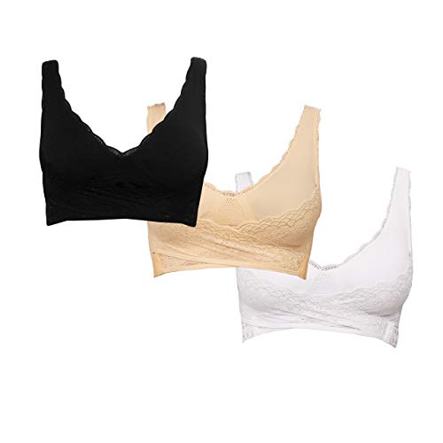 Genius Cara Mia BH-Set Bra ohne Bügel 3 Teile für Damen Frauen Größe 2XL in Schwarz, Weiß und Hautfarben - Unterwäsche mit perfektem Halt ohne Abdrücke für alle Formen und Größen von Genius