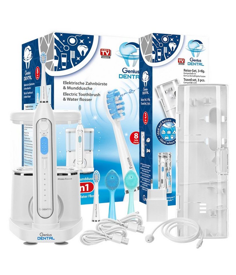 Genius Elektrische Zahnbürste Dental Hydro Fusion 2in1 Elektrische Zahnbürste 13tlg inkl. Reiseetui, Aufsteckbürsten: 4 St., 13tlg., innovative 3D Lamellentechnologie inkl. Mundspülung von Genius