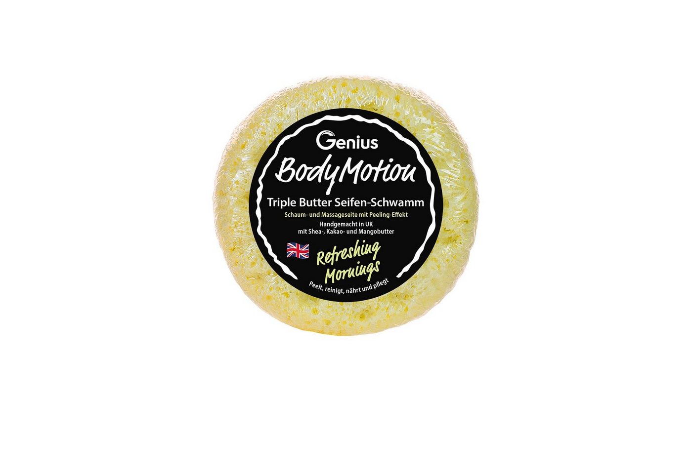 Genius Körperschaum Body Motion Triple Butter Seifen-Schwamm Duschschwamm Peeling mit Duft, ohne Tierversuche, Peeling, Reinigung, handgemacht Made in UK von Genius