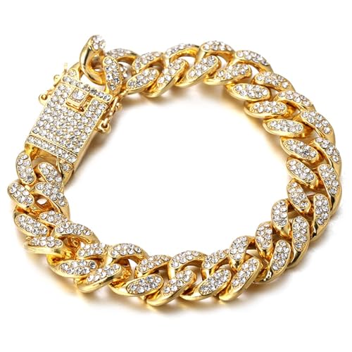 Genkigold Diamant Cuban Link Kette für Jungen Teenager – 18K Echtgold Plattiert Armband – 14MM Breite 18cm Länge – Geschenkbox Inklusive von genkigold