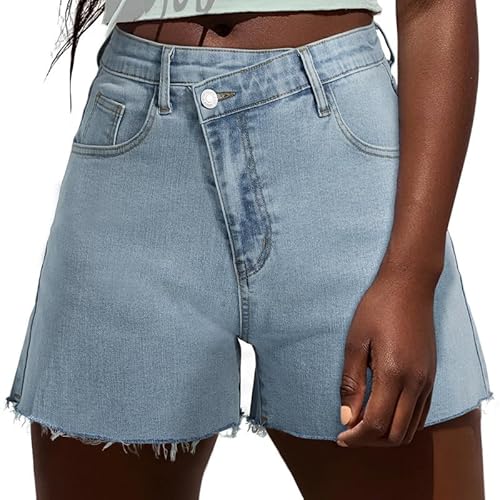 Genleck Damen Jeans Shorts mit hoher Taille – dehnbare lässige Shorts Trendige kurvige Boyfriend-Sommerkleidung, 08-blau, Groß von Genleck