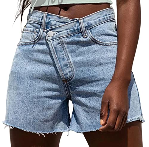 Genleck Damen Juniors Criss Crossover Jeans Shorts Hohe Taille Stretchy Denim Shorts Casual Sommer Hot Shorts (XS-XL), Neuware, X-Groß von Genleck