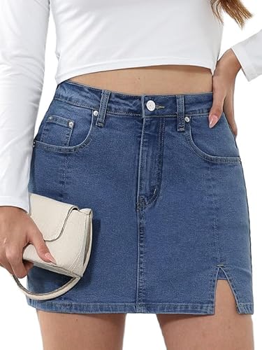 Genleck Stretch-Jeansröcke für Damen – Minirock, Skorts, hohe Taille, Mädchen, Teenager, elegante Denim-Shorts, G01-Blau, Groß von Genleck