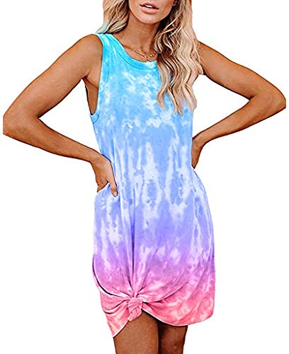 Damen Ärmellos Rundhals Damenkleid, Mini Kleider Bunte Lose bedruckt Tank Tops Tankkleid von Genmoral