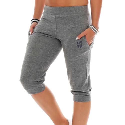 Gennadi Hoppe 3/4 Damen Sporthose Baumwolle Dreiviertel Hose Capri Shorts Frau – Knielange Jogginghose für Freizeit, Sport, Fitness, Laufen, Yoga, Gym, Joggen, Training, Fitnessstudio blau 2XL H6620 von Gennadi Hoppe