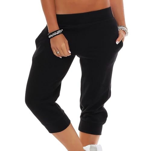 Gennadi Hoppe 3/4 Damen Sporthose Baumwolle Dreiviertel Hose Caprihose Frauen halblang - Sport, Fitness Jogginghose/Trainingshose Capri Shorts Laufhose Knielang wadenlang Sommerhose schwarz XS H6603 von Gennadi Hoppe