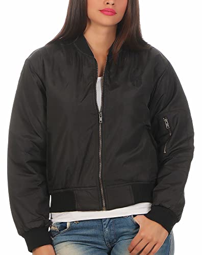 Gennadi Hoppe Damen Bomberjacke Frauen Fliegerjacke Blouson Collegejacke Pilotenjacke Übergangsjacke Streetstyle-Jacke Fliegerjacke Sport Jacke klassisch modern leicht modern schwarz XL D7355 von Gennadi Hoppe
