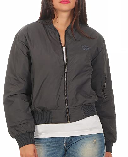 Gennadi Hoppe Damen Bomberjacke Frauen Fliegerjacke Blouson Collegejacke Pilotenjacke Übergangsjacke Streetstyle-Jacke Fliegerjacke Sport Jacke klassisch modern leicht modern grau graue L D7364 von Gennadi Hoppe