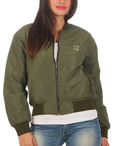 Gennadi Hoppe Damen Bomberjacke Frauen Fliegerjacke Blouson Collegejacke Pilotenjacke Übergangsjacke Streetstyle-Jacke Fliegerjacke Sport Jacke klassisch modern leicht modern grün khaki XL D7370 von Gennadi Hoppe
